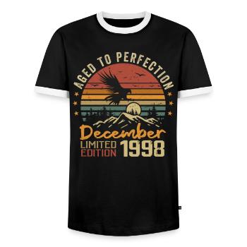 The legends were born in December 1998 - 1998 - Men's Ringer Shirt - black/white - Front - AI Model Female 172 light (172cm) & AI Model Male 178 light (178cm)
