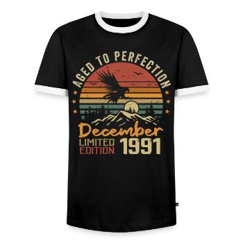 Les Légendes Sont Nées En Décembre 1991 - 1991 - T-shirt contrasté Homme - noir/blanc - Devant - AI Model Female 172 light (172cm) & AI Model Male 178 light (178cm)