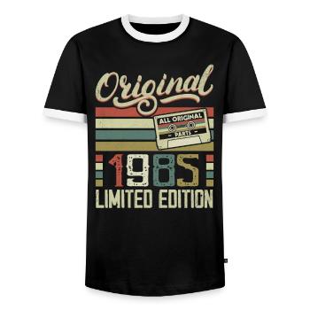 Vintage 1985 Retro 1985 Birthday Gift - Men's Ringer Shirt - black/white - Front - AI Model Female 172 light (172cm) & AI Model Male 178 light (178cm)