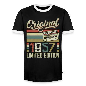 Vintage 1957 Retro Birthday Gift 1957 - Men's Ringer Shirt - black/white - Front - AI Model Female 172 light (172cm) & AI Model Male 178 light (178cm)