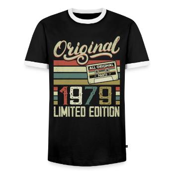 Vintage 1979 Retro Birthday Gift 1979 - Men's Ringer Shirt - black/white - Front - AI Model Female 172 light (172cm) & AI Model Male 178 light (178cm)