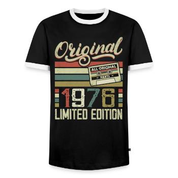Vintage 1976 Retro 1976 Birthday Gift - Men's Ringer Shirt - black/white - Front - AI Model Female 172 light (172cm) & AI Model Male 178 light (178cm)