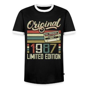 Jahrgang 1987 Retro Geburtstagsgeschenk 1987 - Männer Kontrast-T-Shirt - Schwarz/Weiß - Vorne - AI Model Female 172 light (172cm) & AI Model Male 178 light (178cm)