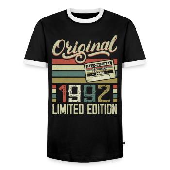 Vintage 1992 Retro Birthday Gift 1992 - Men's Ringer Shirt - black/white - Front - AI Model Female 172 light (172cm) & AI Model Male 178 light (178cm)