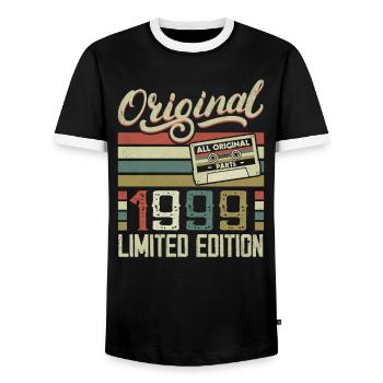 Vintage 1999 Retro 1999 Birthday Gift - Men's Ringer Shirt - black/white - Front - AI Model Female 172 light (172cm) & AI Model Male 178 light (178cm)
