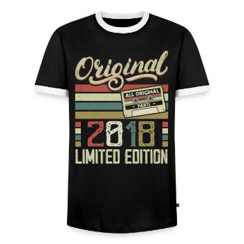 Vintage 2018 Retro Birthday Gift 2018 - Men's Ringer Shirt - black/white - Front - AI Model Female 172 light (172cm) & AI Model Male 178 light (178cm)
