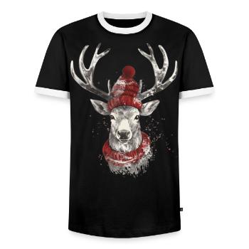 Rentier - Männer Kontrast-T-Shirt - Schwarz/Weiß - Vorne - AI Model Female 172 light (172cm) & AI Model Male 178 light (178cm)
