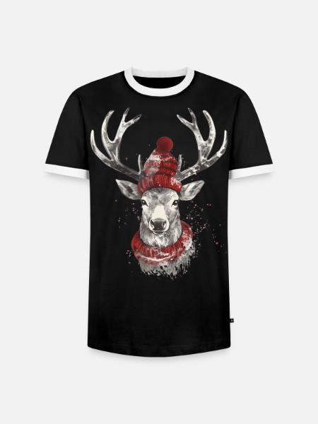 Rentier - Männer Kontrast-T-Shirt - Schwarz/Weiß