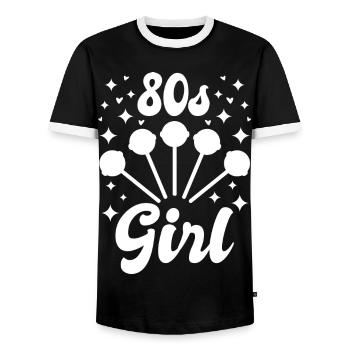 80er Jahre Mädchen - Männer Kontrast-T-Shirt - Schwarz/Weiß - Vorne - AI Model Female 172 light (172cm) & AI Model Male 178 light (178cm)