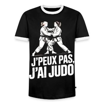 I can't I have judo humor gift - Men's Ringer Shirt - black/white - Front - AI Model Female 172 light (172cm) & AI Model Male 178 light (178cm)