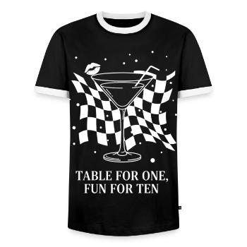 Table For One Martini Party - Men's Ringer Shirt - black/white - Front - AI Model Female 172 light (172cm) & AI Model Male 178 light (178cm)