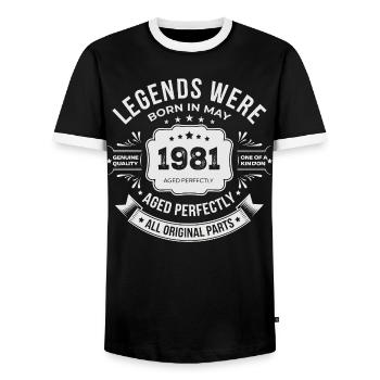 May 1981 Gift 45th Anniversary May 1981 - Men's Ringer Shirt - black/white - Front - AI Model Female 172 light (172cm) & AI Model Male 178 light (178cm)