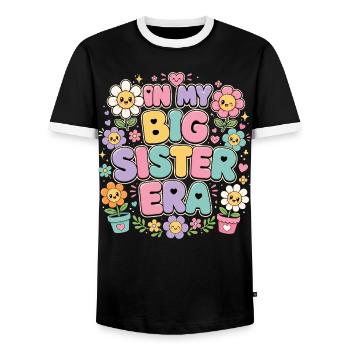 In My Big Sister Era Retro | Big Sister Gift - Men's Ringer Shirt - black/white - Front - AI Model Female 172 light (172cm) & AI Model Male 178 light (178cm)