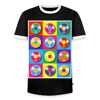 Collage Pop Art d’albums vinyles - T-shirt contrasté Homme - noir/blanc - Devant - AI Model Female 172 light (172cm) & AI Model Male 178 light (178cm)