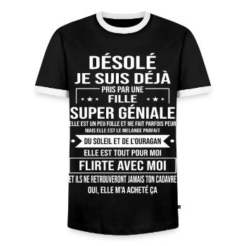 Je Suis Déjà Pris Par Une Fille Super Géniale - T-shirt contrasté Homme - noir/blanc - Devant - AI Model Female 172 light (172cm) & AI Model Male 178 light (178cm)