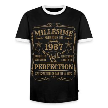Millésime Fabriqué En 1987 Vieilli à La Perfection - T-shirt contrasté Homme - noir/blanc - Devant - AI Model Female 172 light (172cm) & AI Model Male 178 light (178cm)