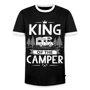 Camping camping-car Roi du camping-car - T-shirt contrasté Homme - noir/blanc - Devant - AI Model Female 172 light (172cm) & AI Model Male 178 light (178cm)