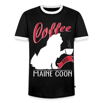 Coffee Maine Coon - Men's Ringer Shirt - black/white - Front - AI Model Female 172 light (172cm) & AI Model Male 178 light (178cm)