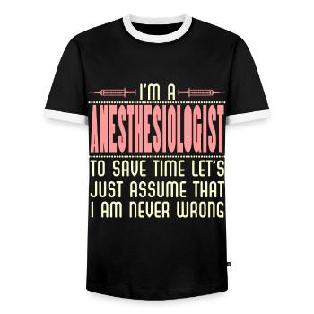Anesthesia Funny - Men's Ringer Shirt - black/white - Front - AI Model Female 172 light (172cm) & AI Model Male 178 light (178cm)