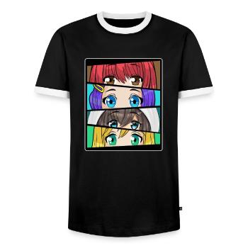 Anime Manga Comic Nerd Drôle Kawaii Japon - T-shirt contrasté Homme - noir/blanc - Devant - AI Model Female 172 light (172cm) & AI Model Male 178 light (178cm)