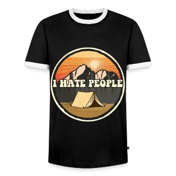 I Hate People Camping Nature Outdoor Camper - Men's Ringer Shirt - black/white - Front - AI Model Female 172 light (172cm) & AI Model Male 178 light (178cm)