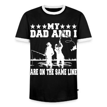 Vater Sohn Leine - Männer Kontrast-T-Shirt - Schwarz/Weiß - Vorne - AI Model Female 172 light (172cm) & AI Model Male 178 light (178cm)