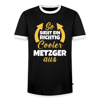 So Sieht Ein Richtig Cooler Metzger aus Fleischer - Männer Kontrast-T-Shirt - Schwarz/Weiß - Vorne - AI Model Female 172 light (172cm) & AI Model Male 178 light (178cm)