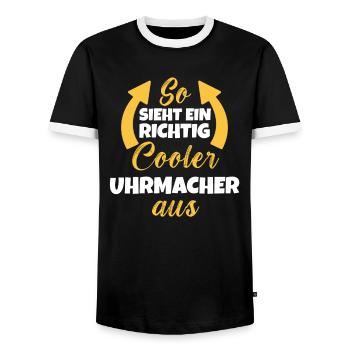 So Sieht Ein Richtig Cooler Uhrmacher aus - Männer Kontrast-T-Shirt - Schwarz/Weiß - Vorne - AI Model Female 172 light (172cm) & AI Model Male 178 light (178cm)