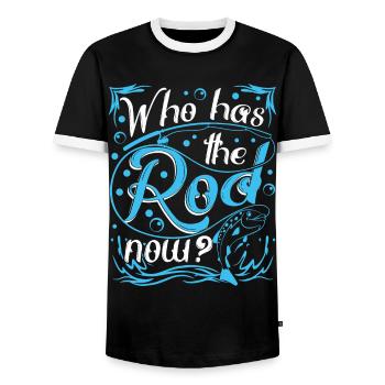 Master of the fishing rod - Men's Ringer Shirt - black/white - Front - AI Model Female 172 light (172cm) & AI Model Male 178 light (178cm)