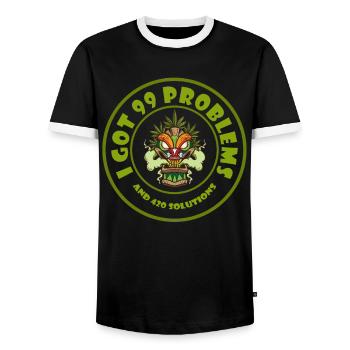 I Got 99 Problems And 420 Solutions Cannabis Weed - Men's Ringer Shirt - black/white - Front - AI Model Female 172 light (172cm) & AI Model Male 178 light (178cm)