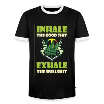 Inhaler la bonne merde expirer la connerie 420 Weed - T-shirt contrasté Homme - noir/blanc - Devant - AI Model Female 172 light (172cm) & AI Model Male 178 light (178cm)