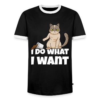 I Do What I Want Funny Cat Coffee Sarcasm - Men's Ringer Shirt - black/white - Front - AI Model Female 172 light (172cm) & AI Model Male 178 light (178cm)