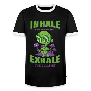 Inhaler la bonne merde expirer la connerie 420 Weed - T-shirt contrasté Homme - noir/blanc - Devant - AI Model Female 172 light (172cm) & AI Model Male 178 light (178cm)