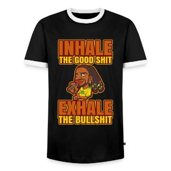Inhaler la bonne merde expirer la connerie 420 Weed - T-shirt contrasté Homme - noir/blanc - Devant - AI Model Female 172 light (172cm) & AI Model Male 178 light (178cm)