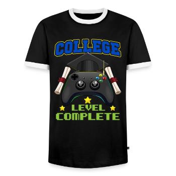 College Level Complete Funny Gaming Graduate - Men's Ringer Shirt - black/white - Front - AI Model Female 172 light (172cm) & AI Model Male 178 light (178cm)