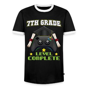 7th Grade Level Complete Middle School Graduation - Men's Ringer Shirt - black/white - Front - AI Model Female 172 light (172cm) & AI Model Male 178 light (178cm)