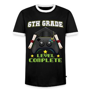 6th Grade Level Complete Middle School Graduation - Men's Ringer Shirt - black/white - Front - AI Model Female 172 light (172cm) & AI Model Male 178 light (178cm)