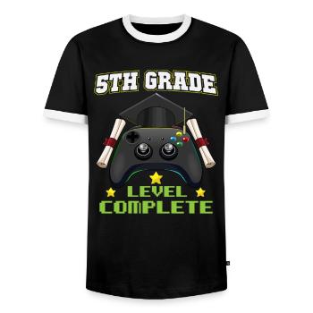 5th Grade Level Complete Middle School Graduation - Men's Ringer Shirt - black/white - Front - AI Model Female 172 light (172cm) & AI Model Male 178 light (178cm)