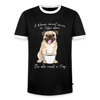 A Woman Cannot Survive By Coffee Alone Dog Lover - Men's Ringer Shirt - black/white - Front - AI Model Female 172 light (172cm) & AI Model Male 178 light (178cm)