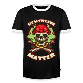 Healthcare Matters Cannabis Lover THC Mauvaise herbe médicale - T-shirt contrasté Homme - noir/blanc - Devant - AI Model Female 172 light (172cm) & AI Model Male 178 light (178cm)