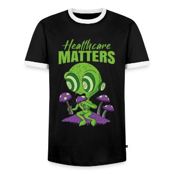 Healthcare Matters Cannabis Lover THC Mauvaise herbe médicale - T-shirt contrasté Homme - noir/blanc - Devant - AI Model Female 172 light (172cm) & AI Model Male 178 light (178cm)