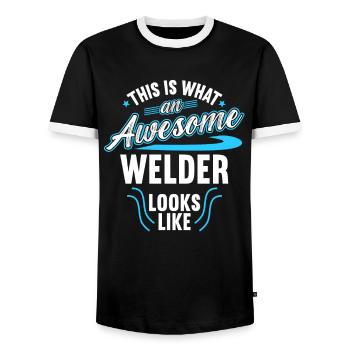 This Is What An Awesome Welder Looks Like - Men's Ringer Shirt - black/white - Front - AI Model Female 172 light (172cm) & AI Model Male 178 light (178cm)