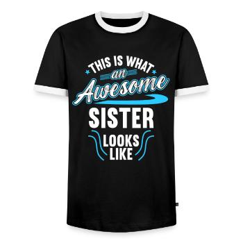 Voici à quoi ressemble une sœur géniale - T-shirt contrasté Homme - noir/blanc - Devant - AI Model Female 172 light (172cm) & AI Model Male 178 light (178cm)