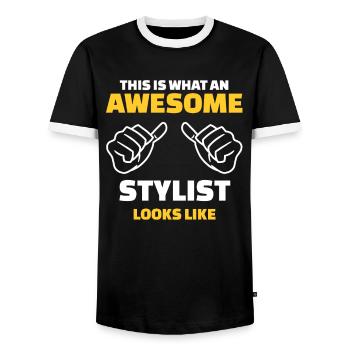 This Is What An Awesome Stylist Looks Like - Men's Ringer Shirt - black/white - Front - AI Model Female 172 light (172cm) & AI Model Male 178 light (178cm)