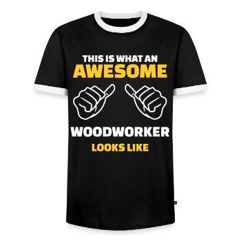 This Is What An Awesome Woodworker Looks Like - Men's Ringer Shirt - black/white - Front - AI Model Female 172 light (172cm) & AI Model Male 178 light (178cm)