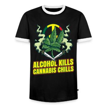L’alcool tue les frissons du cannabis Fumer de l’herbe Pothead - T-shirt contrasté Homme - noir/blanc - Devant - AI Model Female 172 light (172cm) & AI Model Male 178 light (178cm)
