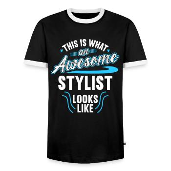 This Is What An Awesome Stylist Looks Like - Men's Ringer Shirt - black/white - Front - AI Model Female 172 light (172cm) & AI Model Male 178 light (178cm)