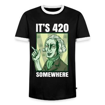 It's 420 Somewhere Cannabis Weed Smoking THC Ganja - Männer Kontrast-T-Shirt - Schwarz/Weiß - Vorne - AI Model Female 172 light (172cm) & AI Model Male 178 light (178cm)