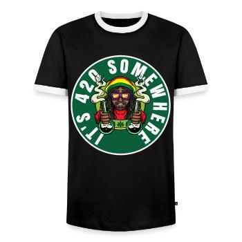 It's 420 Somewhere Cannabis Weed Smoking THC Ganja - Men's Ringer Shirt - black/white - Front - AI Model Female 172 light (172cm) & AI Model Male 178 light (178cm)