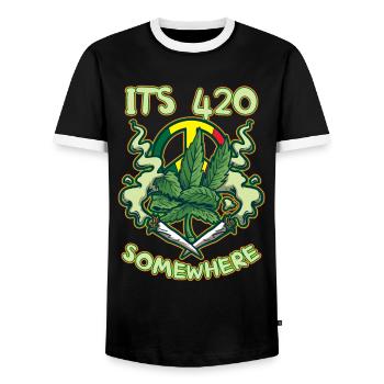 It's 420 Somewhere Cannabis Weed Smoking THC Ganja - Men's Ringer Shirt - black/white - Front - AI Model Female 172 light (172cm) & AI Model Male 178 light (178cm)